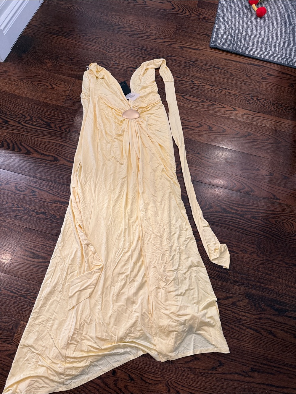 NBD Pale Yellow Maxi Dress with Front Ring Detail